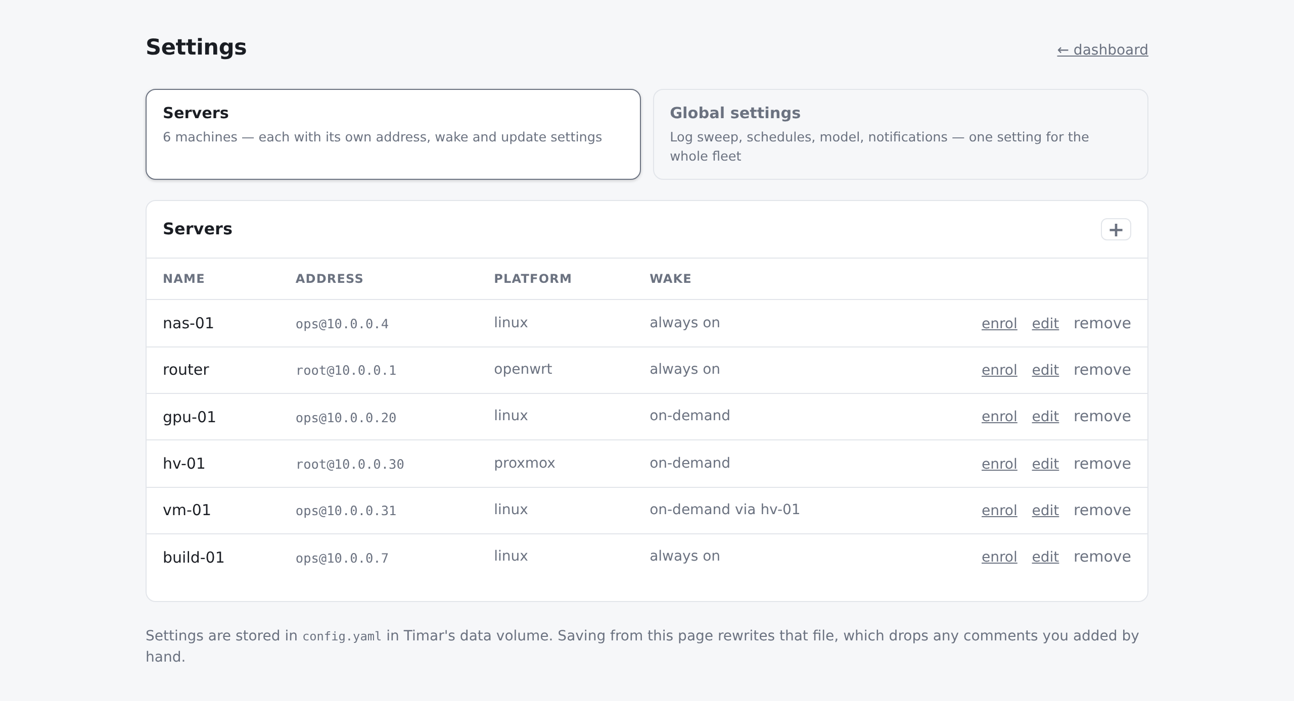 The same settings page in a light theme.